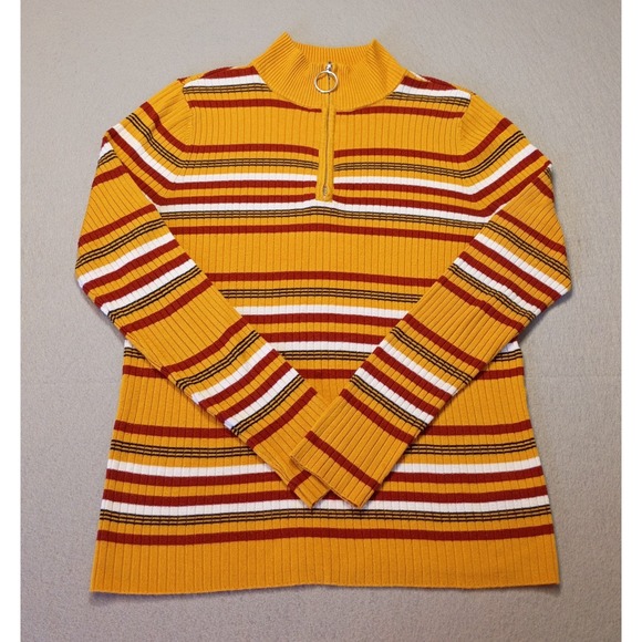 No Boundaries Women's Yellow & Red Striped Half Zip Mock Neck Sweater Sz XL Y2K - Picture 1 of 10
